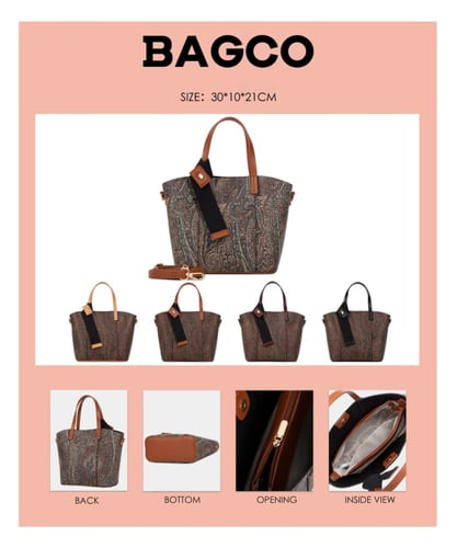 شنطة يد نسائية ماركة باجكو بنقشة شرقية وتفاصيل جلد...