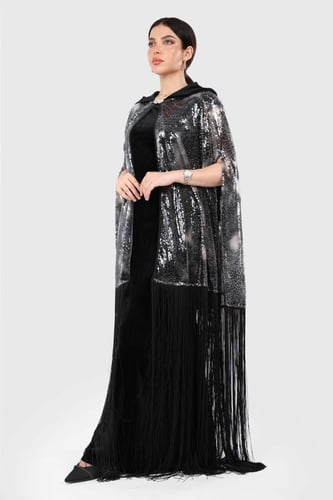 قفطان سهرة مخمل مع وشاح ترتر ومن الاسفل هدب