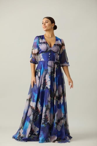 فستان شيفون مشجر كحلي