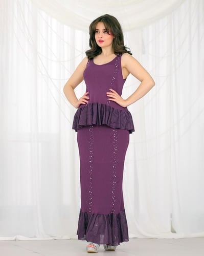 طقم نسائي بوكليه يدوي مطرز بكريستال بقصة أنثوية أن...