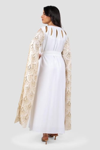 جلابية كويتية لون ابيض باكمام طويلة