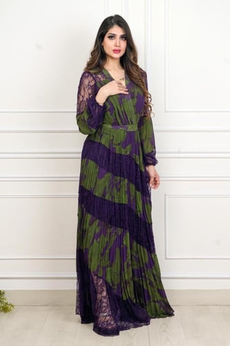 فستان ناعم شيفون مموج مع دانتيل