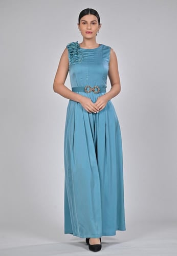 جمبسوت حرير ستان سماوي مع حزام