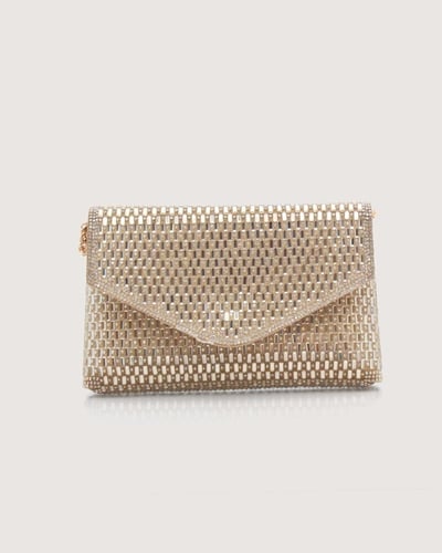 شنطة سهرة نسائية فخمة مرصعة بالكريستال لون ذهبي
