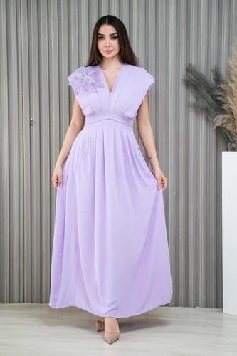 فستان ناعم طويل قماش كريب كتان