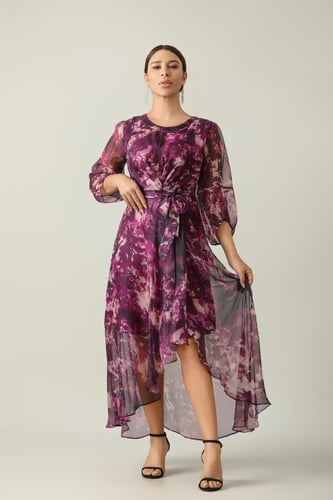 فستان شيفون ميدي مشجر قماش شيفون