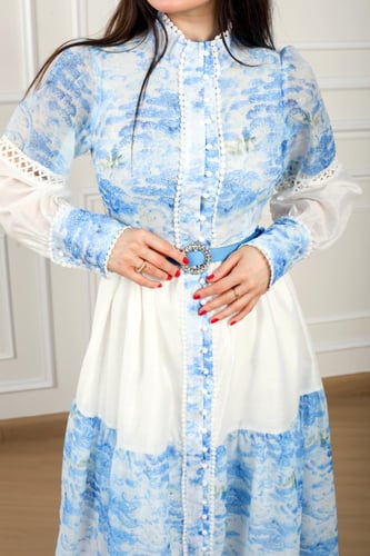 فستان مشجر اخضر اوف شولدر