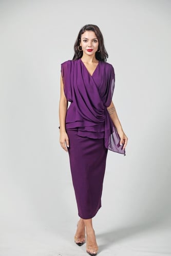 طقم تيور طويل موف بلوزة شيفون بدون كم قصة لف مع تن...