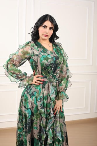 فستان طويل مشجر اخضر