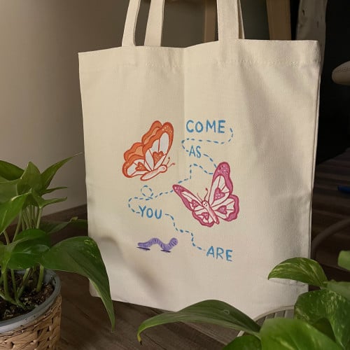 Butterfly hand painted tote bag