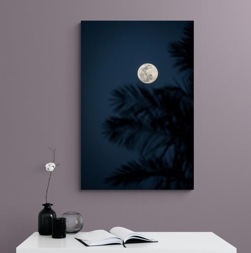 ️ لوحة هدوء القمر الفاتنة | سكون ليلي بظلال النخيل