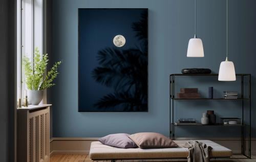 ️ لوحة هدوء القمر الفاتنة | سكون ليلي بظلال النخيل