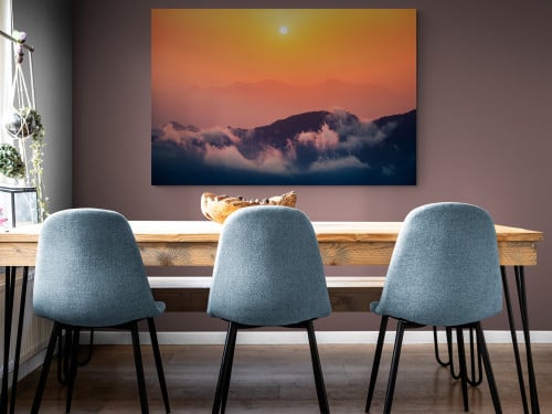 لوحة الغروب والسحاب الساحرة من جبال عسير - لوحات ط...