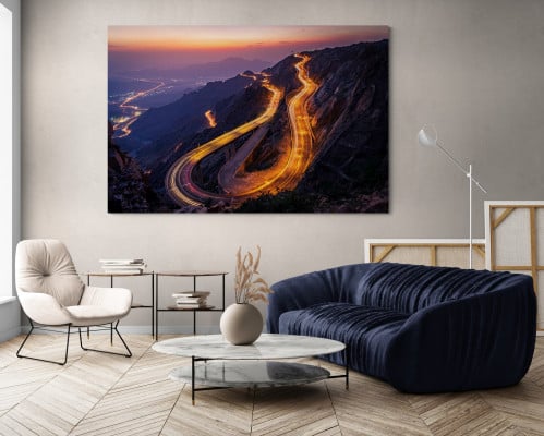 مسارات الضوء – غروب طريق الهدا (الطائف) | لوحات طب...