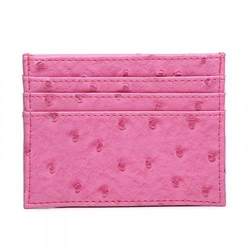 محفظة البطاقات وردي بجلد النعام