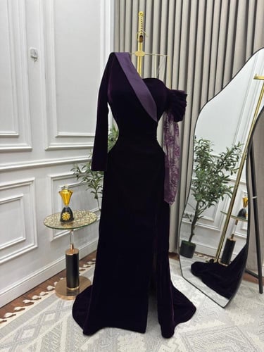 فستان سهره ليلكي مخمل كوري