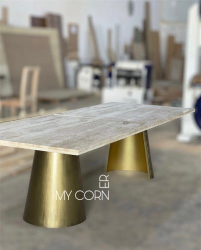 طاولة طعام حديد و ترافنتينو