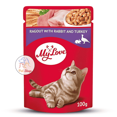 ماي لوف طعام قطط رطب بنكهة الارنب والديك الرومي با...