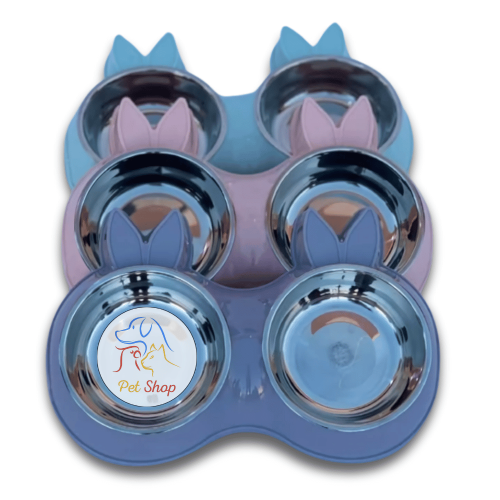 وعاء طعام للقطط مزدوج على شكل قطة متعدد الالوان