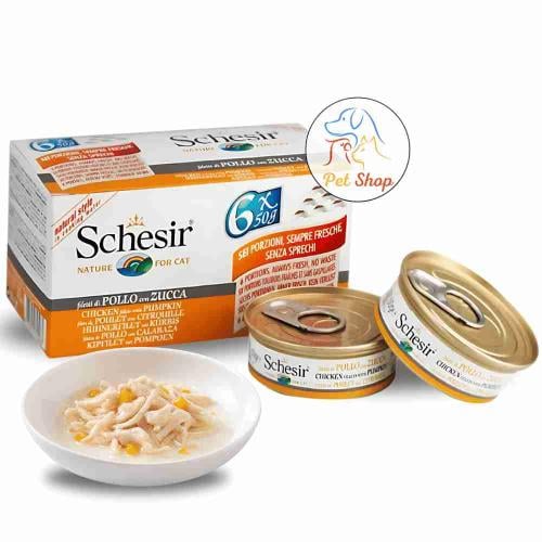 اكل قطط شيزر شرائح الدجاج مع اليقطين في الماء المط...