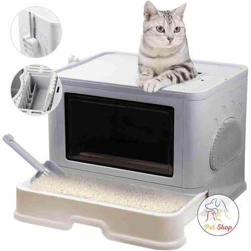 صندوق فضلات مع مجرفة للقطط تصميم مريح وسهل الاستخد...