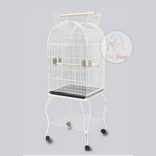 قفص طيور مع حامل لون ابيض