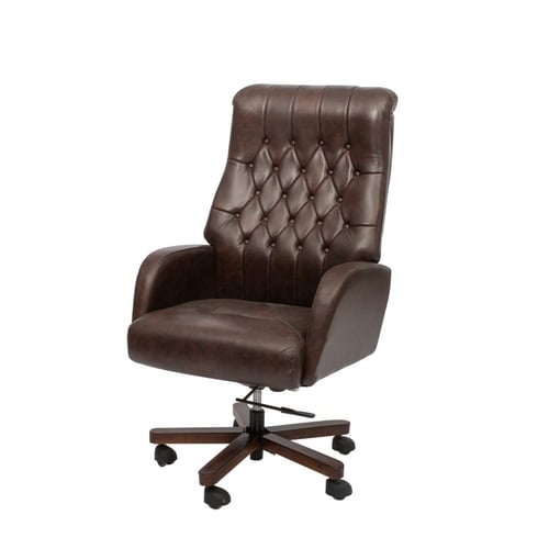 كرسي كلاسيكي مكتبي من الجلد البني