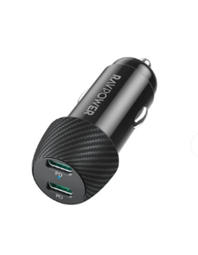 راف بور شاحن للسياره بقوة 50 واط بمنفذين USB-C