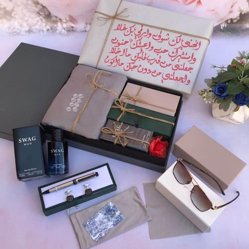 قماش شتوي مع ساعة وعطر وقام وكبك