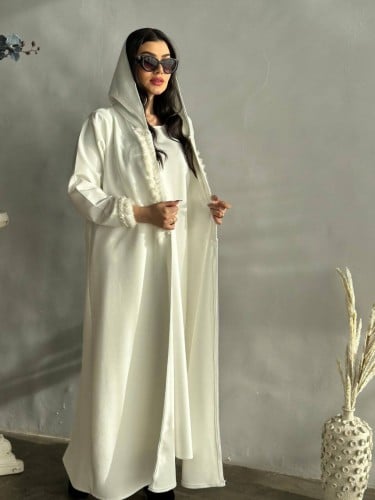 طقم شامواه فروة نسائي فاخر - تطريز كريستال وجوانب...