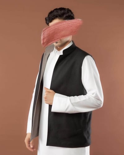 سديري رجالي جوخ دبل فيس جهتين اسود مع رصاصي