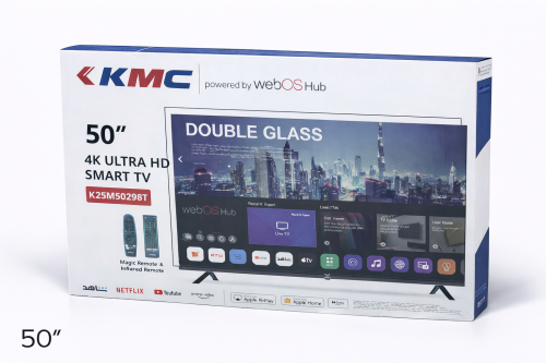 شاشة 50 بوصة كي ام سي KMC نظام تشغيل ويب ال جي LG رسيفر داخلي ضد الكسر THINQ فور كي 4K نظام صوت دولبي