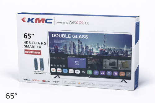 شاشة 65 بوصة كي ام سي KMC نظام تشغيل ويب ال جي LG رسيفر داخلي ضد الكسر THINQ فور كي 4K نظام صوت دولبي
