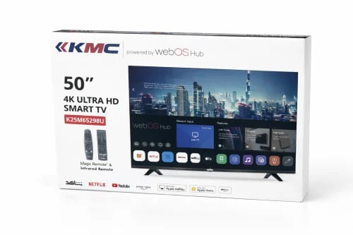 شاشة 50 بوصة كي ام سي KMC نظام تشغيل ويب ال جي LG رسيفر داخلي 2 ريموت ماجيك ماوس تحكم صوتي THINQ فور كي 4K نظام صوت دولبي