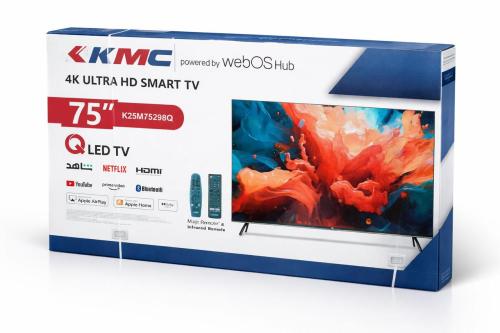 شاشة 75 بوصة كي ام سي KMC نظام تشغيل ويب ال جي LG رسيفر داخلي 2 ريموت ماجيك ماوس تحكم صوتي THINQ كيوليد QLED فور كي 4K نظام صوت دو...