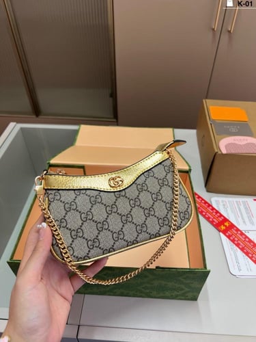 GUCCI Ophidia mini textured leather-trimmed printe...