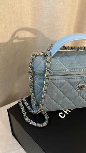 Chanel Blue Quilted Denim Vanity Bag