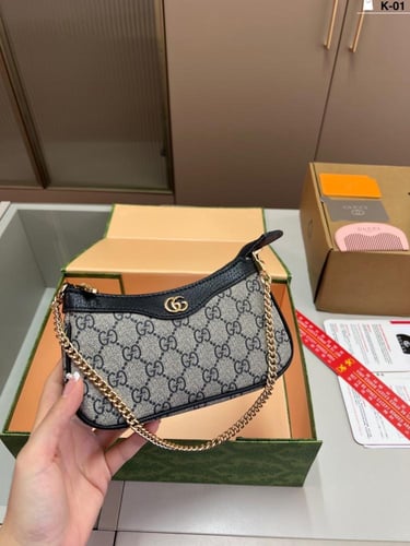 GUCCI Ophidia mini textured leather-trimmed printe...