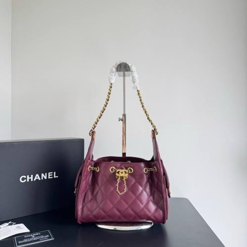 Chanel 25 Mini with Gold Metal جلد كافيار برقندي