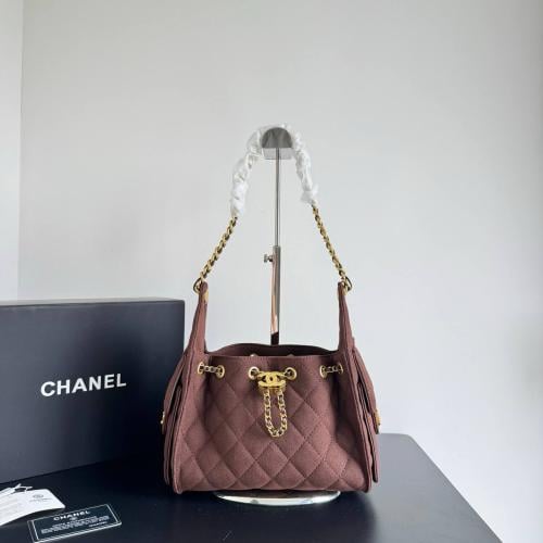 Chanel 25 Mini with Gold Metal قماش بني