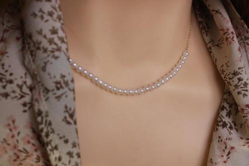عقد لؤلؤ بسلسال ذهب عيار 18رقم القطعه N69743