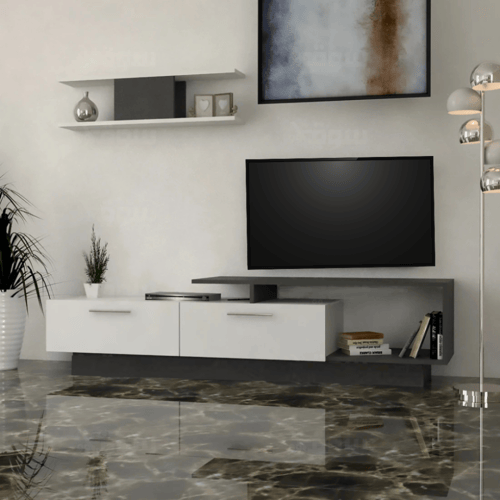طاولة تلفزيون ابيض مع رمادي غامق - موديل Tv01
