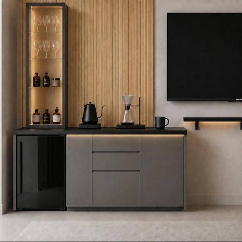 Gray coffee corner with black marble alternative (customized)