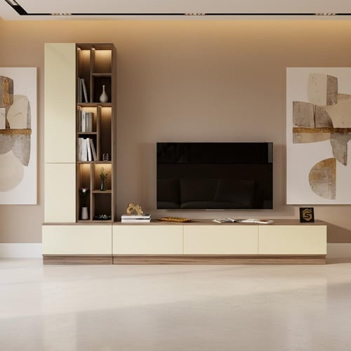 طاولة تلفزيون خشبي EX مع بيج- موديل Tv61