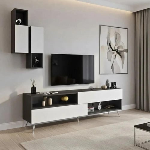 طاولة تلفزيون ابيض مع رمادي غامق- موديل Tv02