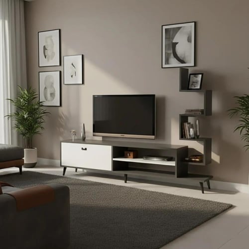 طاولة تلفزيون ابيض مع رمادي غامق-موديل Ceren