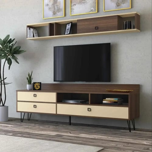 طاولة تلفزيون بني3 وبيج-موديل Tv49