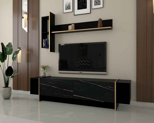 طقم طاولات اسود رخامي مع ذهبي-موديل SH60