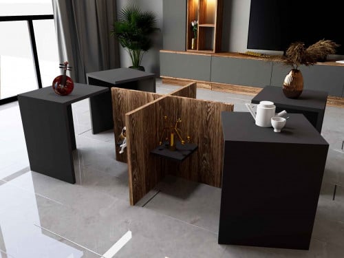 طاولة وسط رمادي غامق مع خشبي-موديل CT03