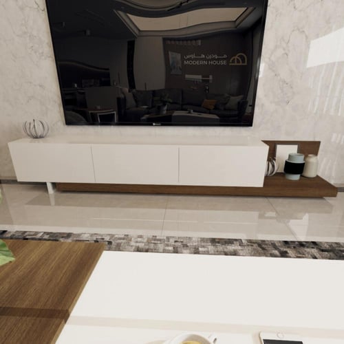 طاولة تلفاز ابيض مع بني 2001_موديل Sozan